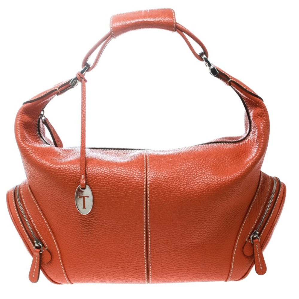 Tod’s Womens Shoulder Hobo Orange Leather Bag Handbag Used Condition Authentic